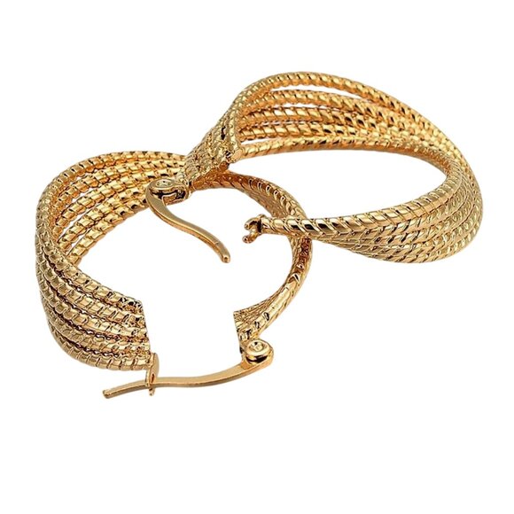 1 3/8 Inch 35mm Hoop Gold Tone Pierced Post Earrings - Picture 4 of 5